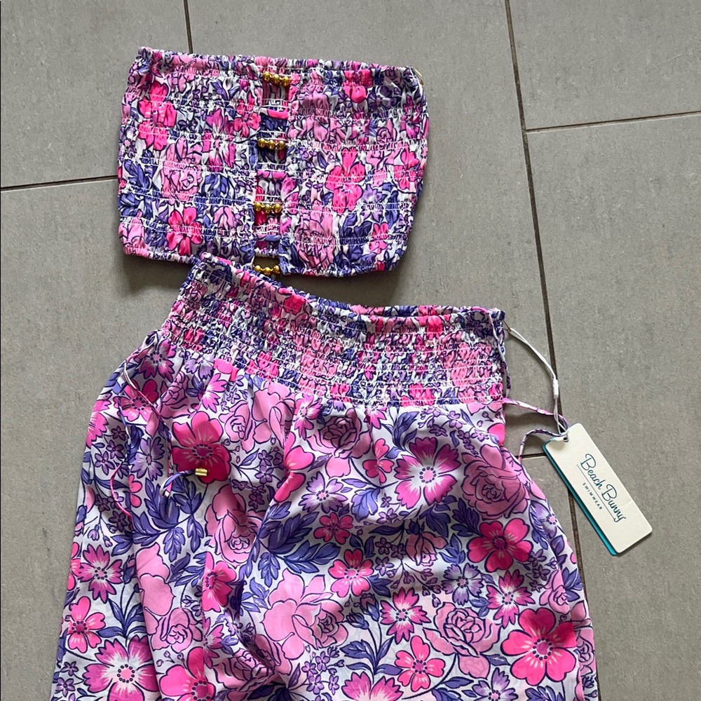 Beach Bunny pink and Purple Floral Two-Piece Set